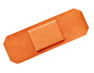 Bandage, medical, adhesive, plaster – a single beige adhesive bandage displayed on a clean white background. Realistic surface with fine texture and visible perforation holes, ideal for health-related