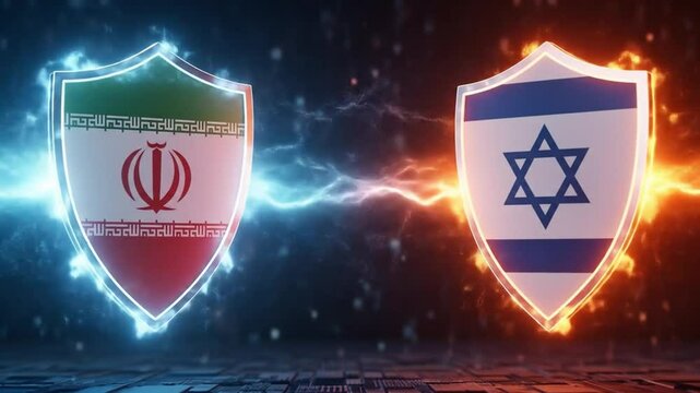 Iran israel flags shields conflict
