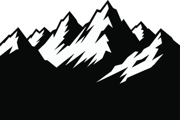 Fototapeta premium Striking Black and White Silhouette of Jagged Mountains with Snow-Capped Peaks Against a Clear Sky