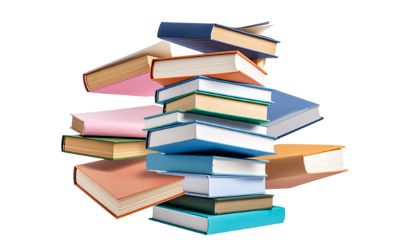 Floating Stack of Books in Gradient Colors, isolated on a transparent background