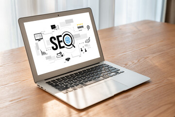 SEO search engine optimization for modish e-commerce and online retail business showing on computer...