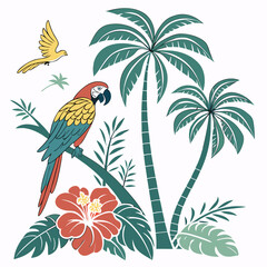 Summer Bright tropical design elements. Print on T-shirts,  Vector illustration