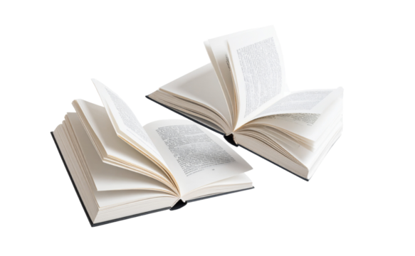 Two Flying Books with Motion Blur Effect, isolated on a transparent background