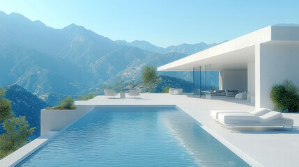 Fototapeta premium Modern white house with pool on mountaintop