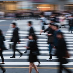 Blurred Motion of People Crossing a Busy City Street