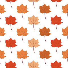 Autumn leaves. Wedge. Seamless pattern. Fall colors. Vector illustration. Textile, fabric, paper, wallpaper, background.