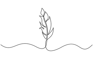 Continuous one line drawing of Bird feather Isolated on white background, Bird feather continuous one line drawing, of Feather Icon. Hand Drawn Symbol Vector Illustration.