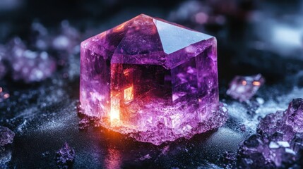 Purple crystal gem on dark surface
