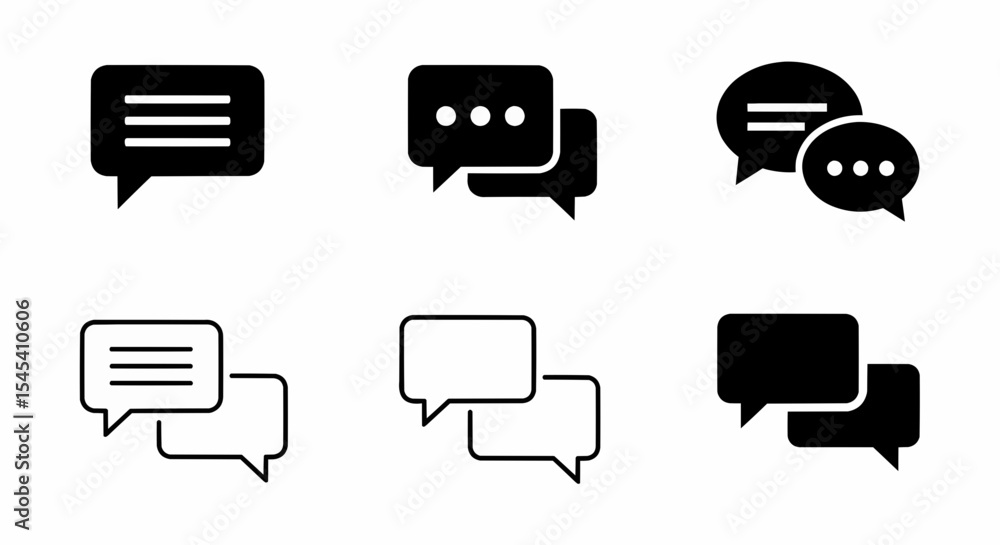 Poster this high-quality vector graphic features nine distinct minimalist speech bubble icons in solid blac