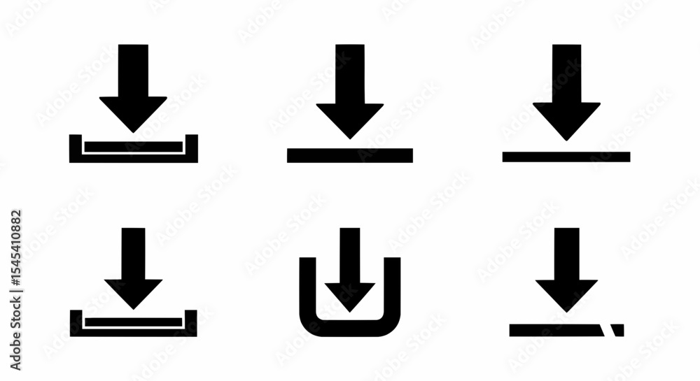 Poster this high-quality vector graphic features six distinct solid black minimalist download icons with va