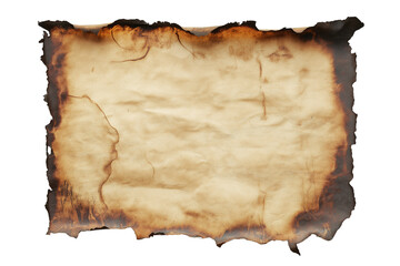Burnt Edges on a Piece of Old Parchment Paper isolated on transparent background