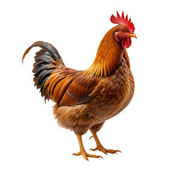 Colorful rooster standing proudly on white background  