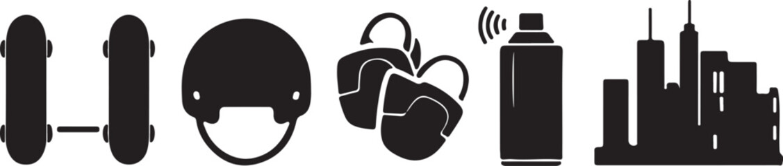 Vector illustration of urban street art and skateboarding icon set in black and white © Jaman_Visual