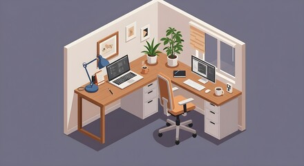 Fototapeta premium Vector Isometric Home Office Setup