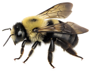 Detailed closeup of a bumblebee isolated on a white background