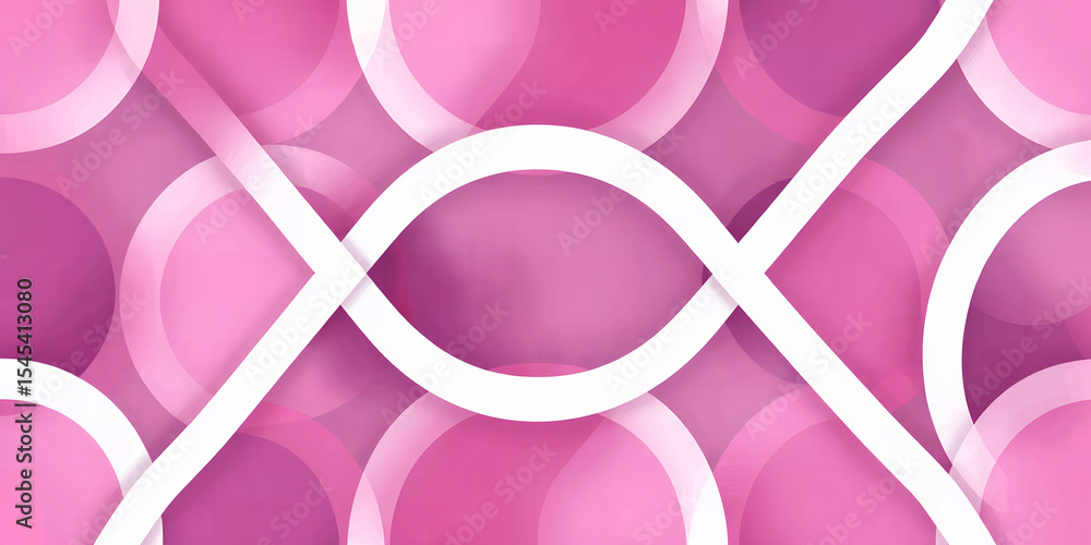 Poster abstract pink background with overlapping circles and white interwoven line design element