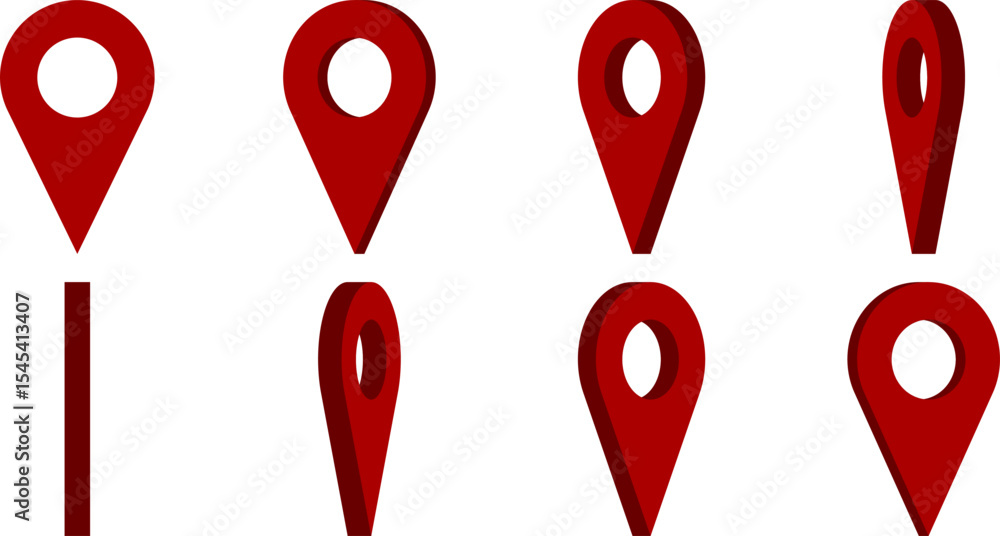 Poster rotating 3d style red location pointer pin or you are here marker hotspot symbol sign icon with a ho