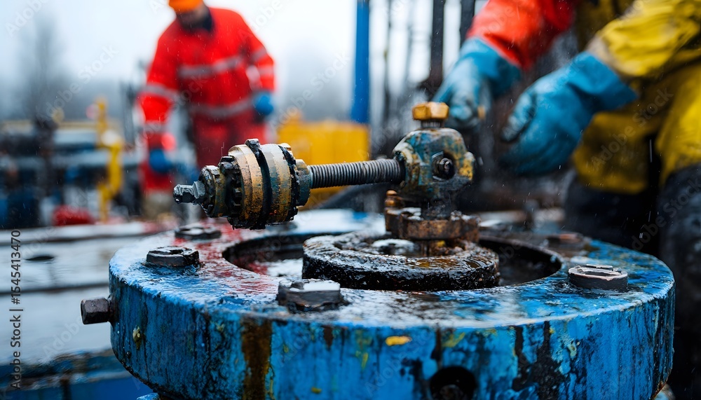 Poster close-up of an industrial worker manipulating machinery controls in a rugged environment. the image 