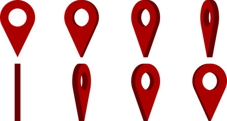 Rotating 3D Style Red Location Pointer Pin or You Are Here Marker Hotspot Symbol Sign Icon with a Hole Sprite Sheet Set for Game and UI App Map Animation. Vector Image.