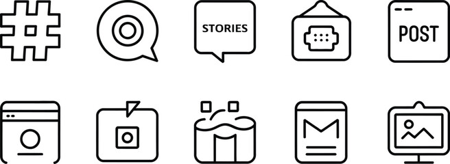 Collection of social media and communication icons in outline style design