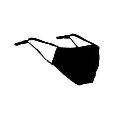 A black cloth face mask with ear loops displayed on a white background in a simple vector style design