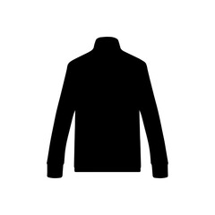 A black long sleeved shirt with a high collar stands isolated against a white background view front