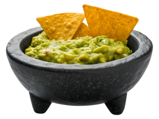 Delicious guacamole with tortilla chips isolated on a white background