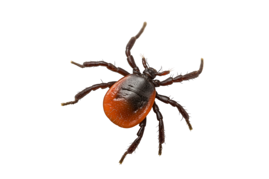 Realistic Deer Tick Insect Macro on White Background

