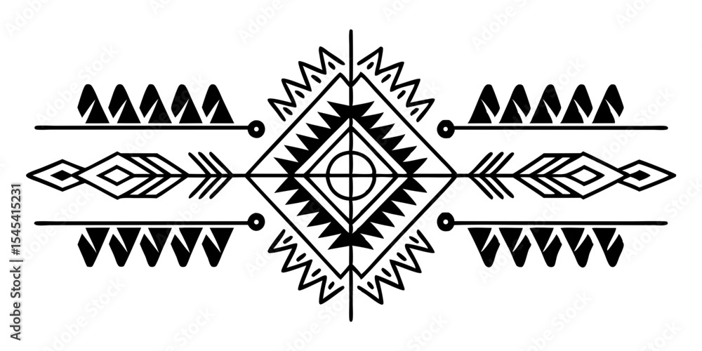 Poster tribal pattern divider with linear symmetry and ethnic elements, isolated vector image for postcard 