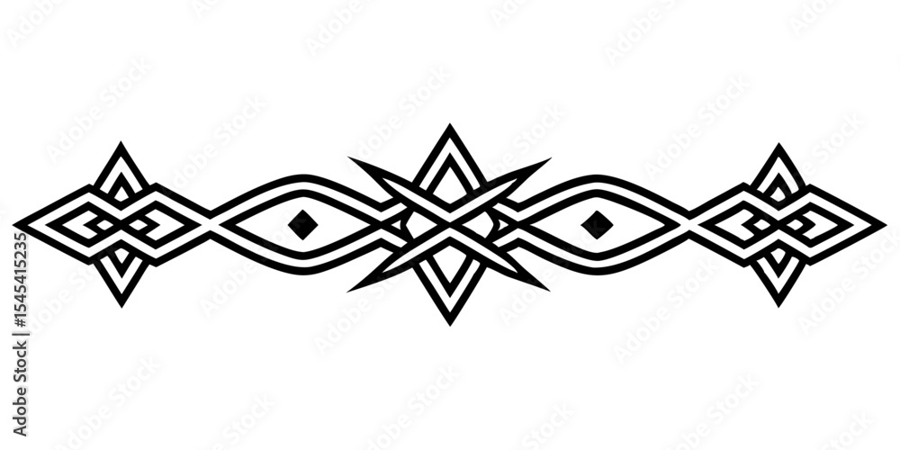 Poster tribal pattern divider with linear symmetry, isolated vector image for postcard design and typograph