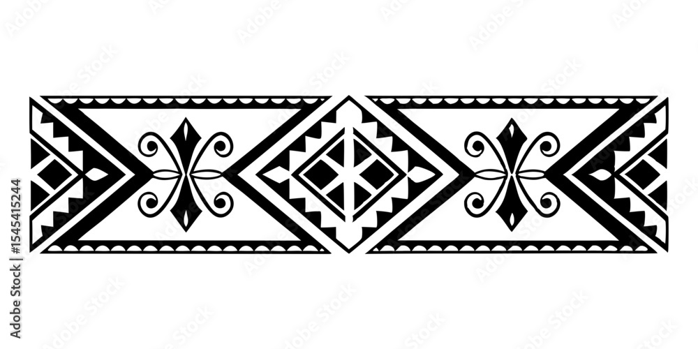 Poster tribal pattern divider with linear symmetry, isolated vector image for postcard design and typograph