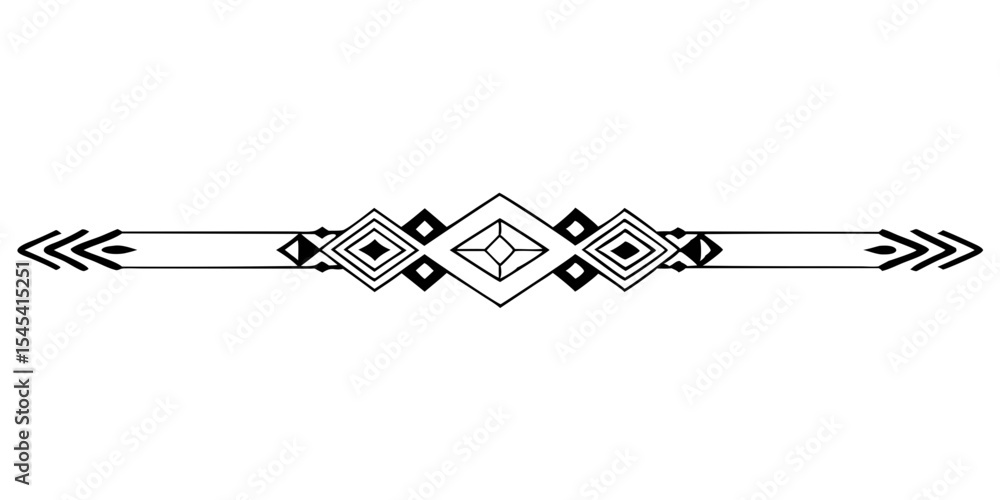 Poster isolated vector image of tribal pattern divider with linear symmetry, for postcard design and typogr