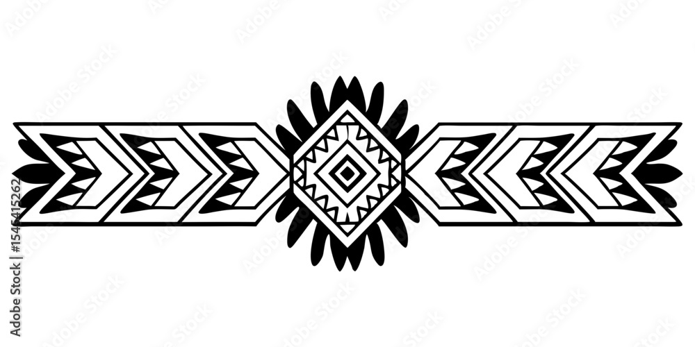 Poster tribal pattern divider in linear symmetry, isolated vector image for postcard design and typography,