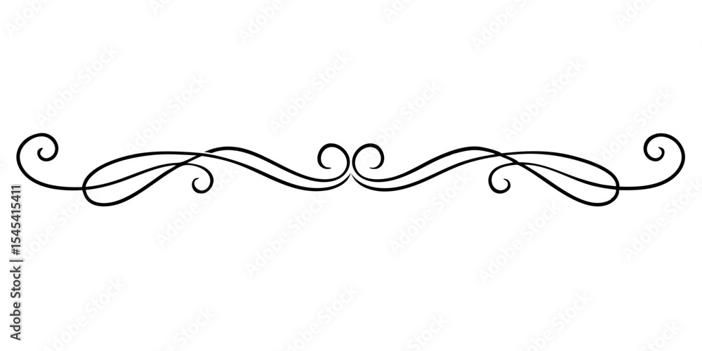 Poster vintage curly line separator in elegant vector style, isolated vector image for postcard design and 