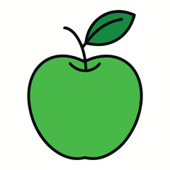 Minimal vector illustration of a green apple with a single leaf. Perfect for food design, healthy eating visuals, fruit labels, and clean, organic product branding.