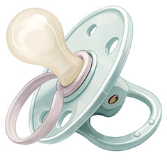Light blue and cream baby pacifier item isolated on black background