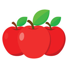 Digital illustration of three red apples with green leaves on a white background. Ideal for food packaging, healthy eating, fruit branding, and organic design visuals.