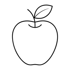 Minimal line art vector of an apple with a single leaf. Perfect for food icons, nutrition apps, healthy eating designs, organic branding, and minimalist fruit illustrations.