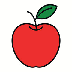 Minimal vector art of an red apple with a green single leaf. Ideal for food design, healthy eating, fruit icons, organic labels, and clean minimalist illustrations.
