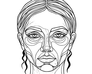 Obraz premium striking line drawing of a woman's face, showcasing unique contours and features, ideal for modern art, beauty themes, and creative projects