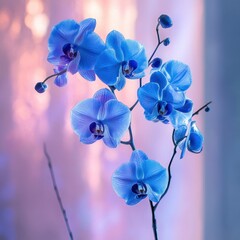 Vibrant blue orchids in soft focus
