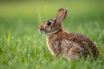 Rabbit on the grass with blur background.