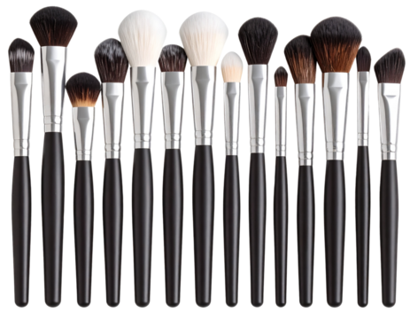 Makeup brush set flat lay, transparent background - Powered by Adobe