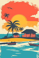 Obraz premium A pop art style colorful illustration of island scenery was made using stock