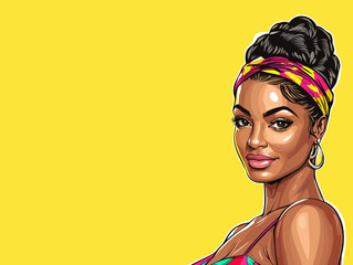 Naklejka premium A beautiful black woman depicted in modern pop art and pin-up style illustration