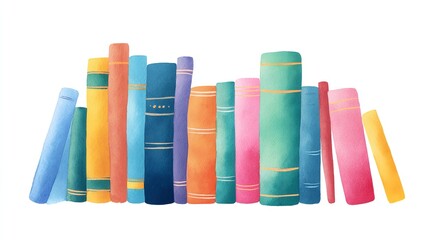 Fototapeta premium A vibrant collection of stories waiting to be read a literary rainbow on a shelf watercolor
