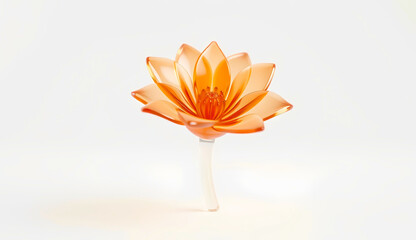 3d glass flower on a white background, minimalistic concept, close-up view, the flower itself consists of glass of a slightly orange color