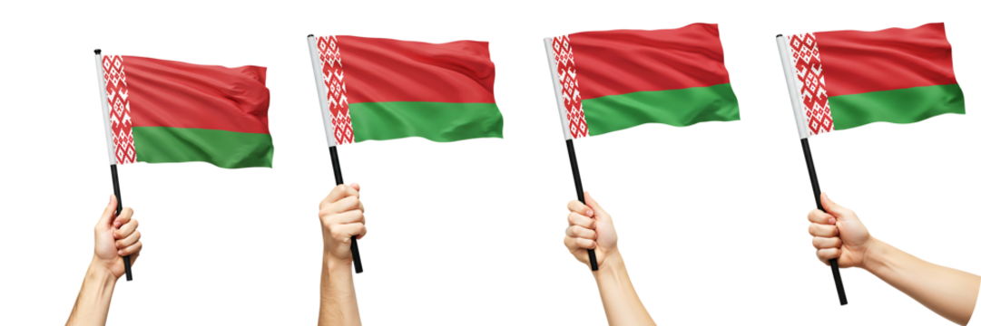 Belarus Flag Hand Waving On Isolated Transparent Background

