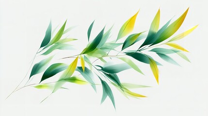 Obraz premium Serene watercolor leaves dance in light blending spring green with sunshine yellow on a tranquil off