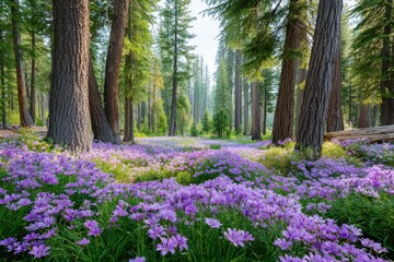 Purple flowers blooming in a forest clearing